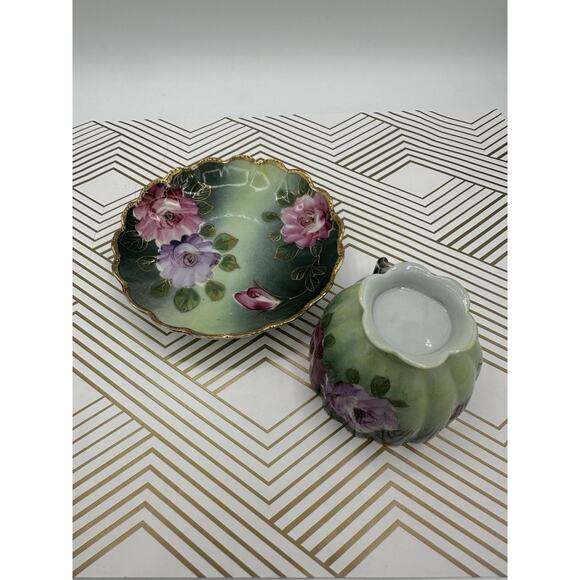 Emerald Green And Pink Roses Saucer And Teacup Set Heritage Rose - Picture 4 of 6